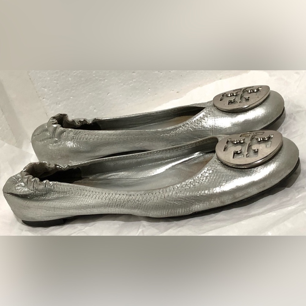 Tory Burch Metallic Silver Loafers - Picture 2 of 9